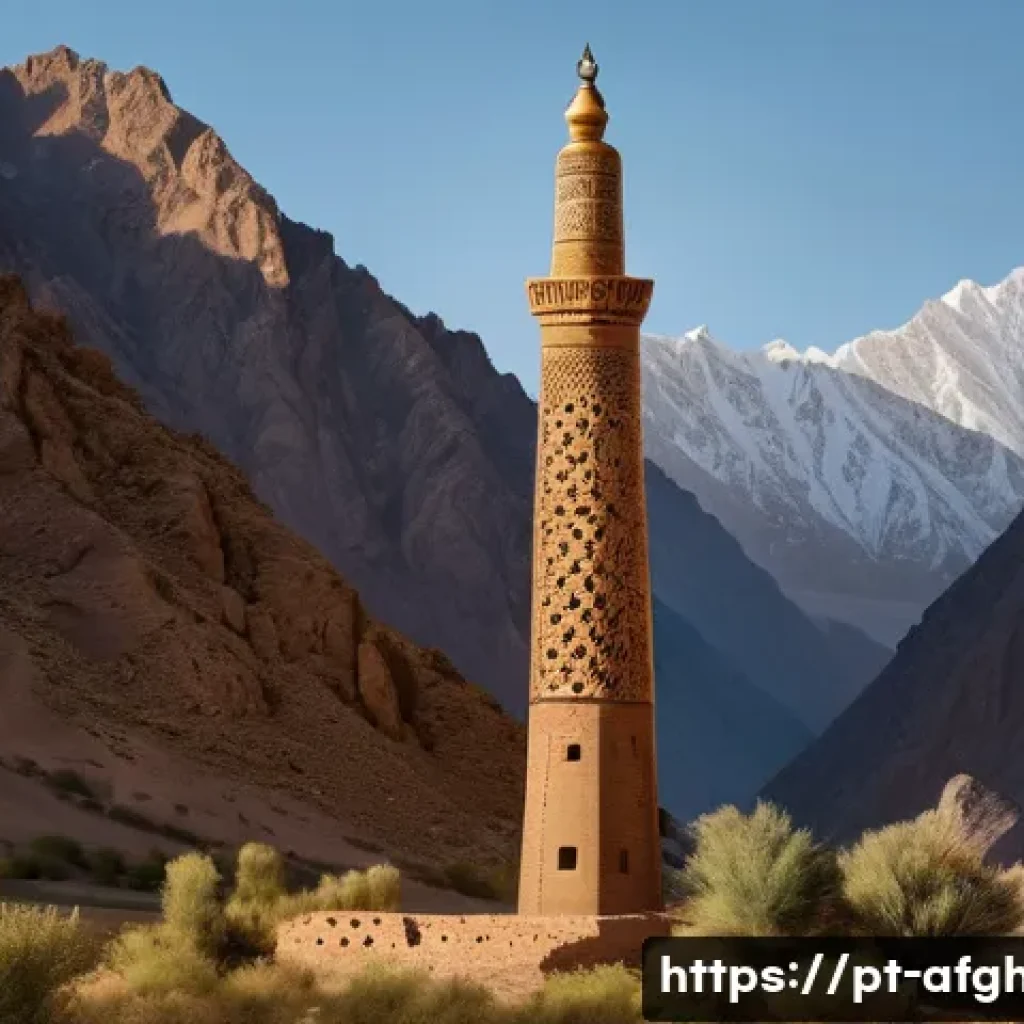 미나레트 오브 잠 유적지 - A highly detailed and realistic depiction of the Minaret of Jam standing tall in a remote mountainou...