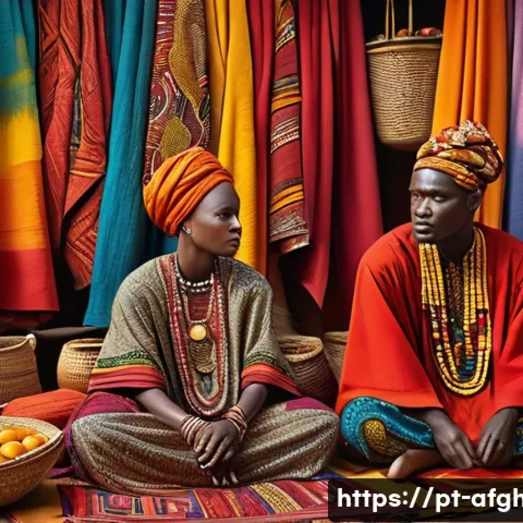 민족별 전통 의상 차이점 - A vibrant traditional African market scene showcasing men and women dressed in colorful, symbolic at...
