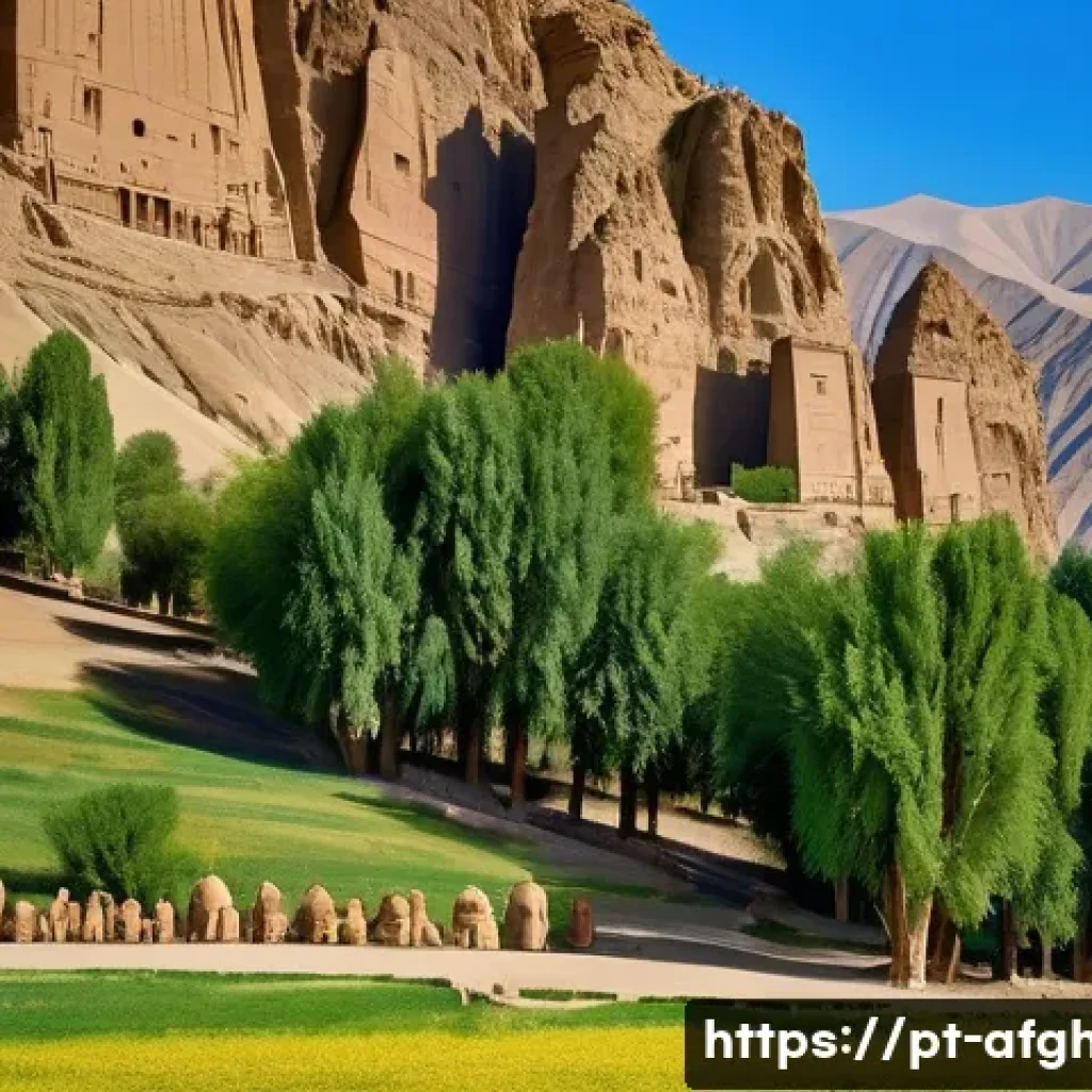 바미얀 석불의 역사 - A majestic view of the Bamiyan Valley featuring the colossal Buddha statues carved into sandstone cl...