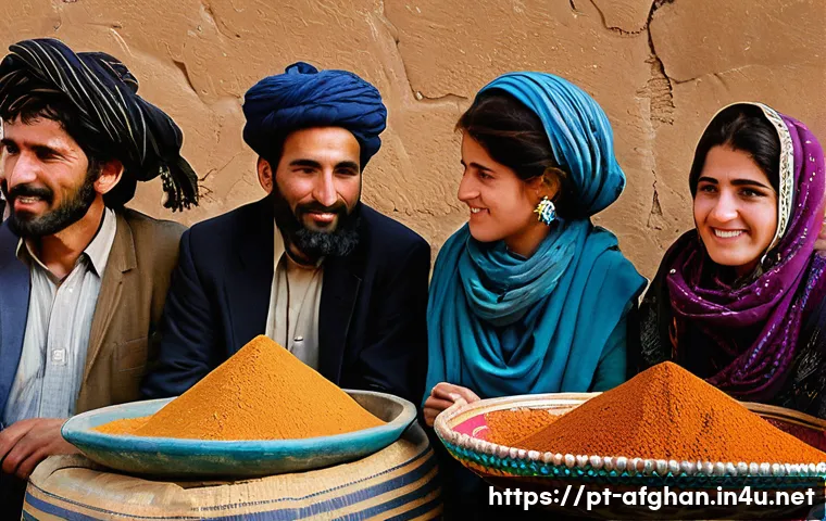 아프가니스탄 언어 - A vibrant Afghan marketplace scene capturing the dynamic coexistence of Pashto and Dari speakers. In...
